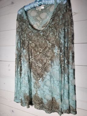 Y2K Vanity Lace Top Aqua Scoop Neck Rhinestone Embellished Whimsy Fairygrunge.